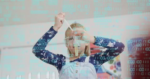 Kid squeezing dropper, pulling slime strand, examining sample for STEM with Stock Footage 331176004