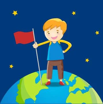 Kid standing on the earth Иллюстрация