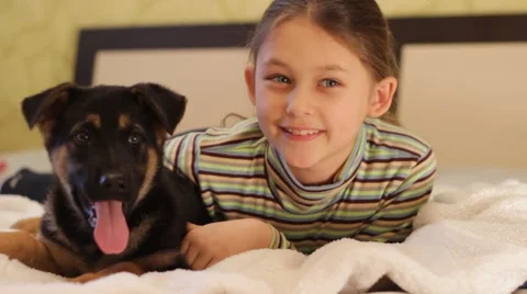 Kid stroking a puppy Stock Footage 47396158