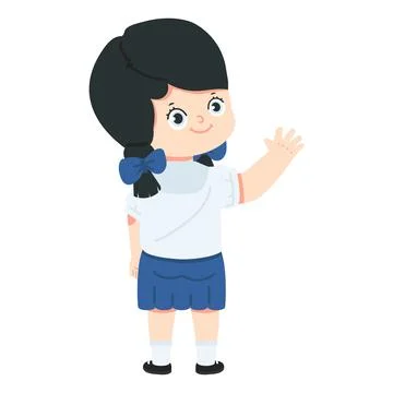 Kid student Back view look wave hands Ilustración de archivo