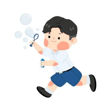 Kid student blowing soap bubbles Stock Illustration