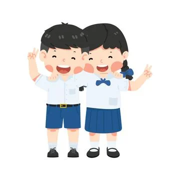 Kid student Hugging happy characters Stock Illustration