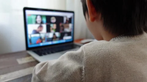 Kid study education learning online from home with video conference meeting Stock Footage 146567720