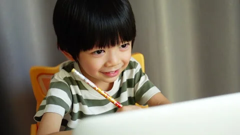 Kid study education learning online from home with video conference meeting Stock Footage 146568150
