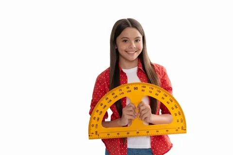 Kid study math. measure the size. trigonometry stationery. measuring and sizing. Stock Photos