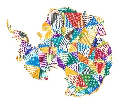 Kid style map of Antarctica. Hand drawn polygons in the shape of Antarctica.. Stock Photos