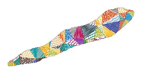 Kid style map of Cayman Brac. Hand drawn polygons in the shape of Cayman Br.. Stock Illustration