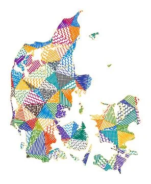 Kid style map of Denmark. Hand drawn polygons in the shape of Denmark. Vect.. Stock Illustration