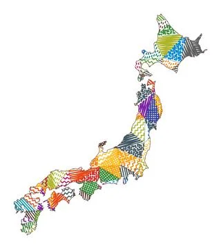 Kid style map of Japan. Hand drawn polygons in the shape of Japan. Vector i.. Stock Illustration