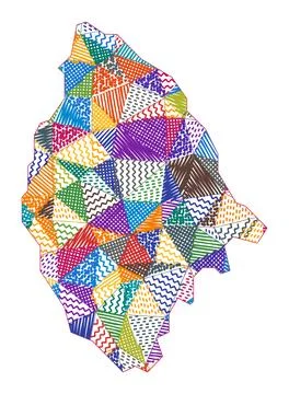 Kid style map of La Digue. Hand drawn polygons in the shape of La Digue. Ve.. Illustrazione stock