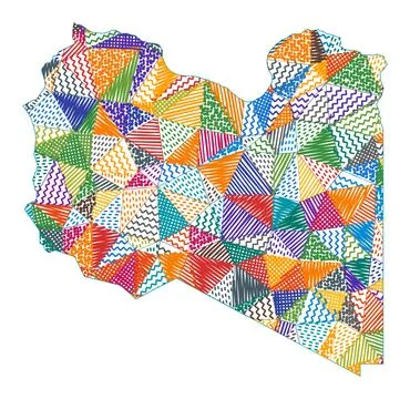 Kid style map of Libya. Hand drawn polygons in the shape of Libya. Vector i.. Stock Illustration