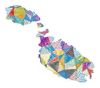 Kid style map of Malta. Hand drawn polygons in the shape of Malta. Vector i.. Stock Illustration