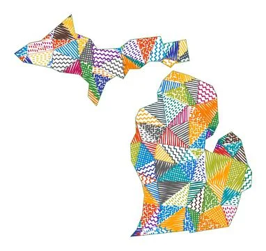 Kid style map of Michigan. Hand drawn polygons in the shape of Michigan. Ve.. Stock Photos