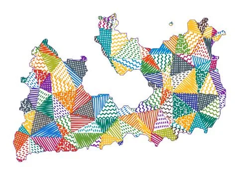 Kid style map of Milos. Hand drawn polygons in the shape of Milos. Vector i.. Stock Illustration