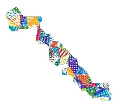 Kid style map of Musha Cay. Hand drawn polygons in the shape of Musha Cay. .. イラスト素材