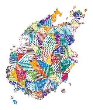 Kid style map of Paros. Hand drawn polygons in the shape of Paros. Vector i.. Illustrazione stock