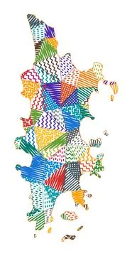 Kid style map of Phuket. Hand drawn polygons in the shape of Phuket. Vector.. Stock Illustration