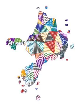 Kid style map of Sark. Hand drawn polygons in the shape of Sark. Vector ill.. 스톡 일러스트