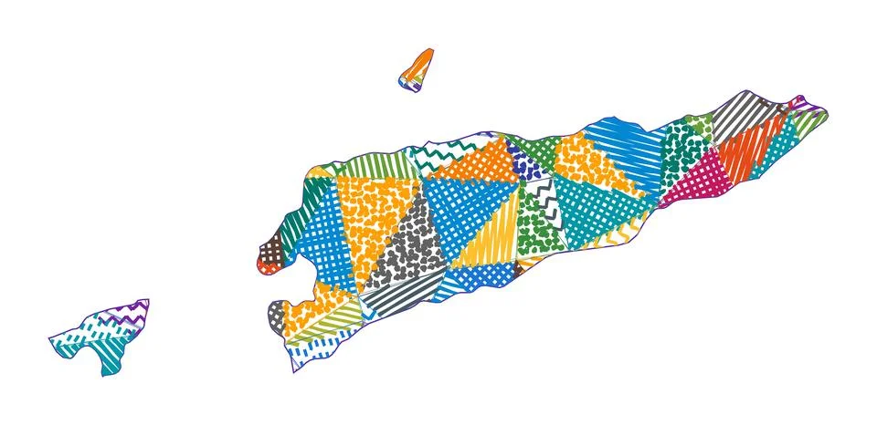Kid style map of Timor-Leste. Hand drawn polygons in the shape of Timor-Les.. Stock Illustration