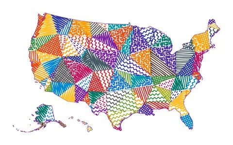 Kid style map of USA. Hand drawn polygons in the shape of USA. Vector illus.. Illustrazione stock