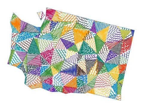 Kid style map of Washington. Hand drawn polygons in the shape of Washington.. Ilustração Stock