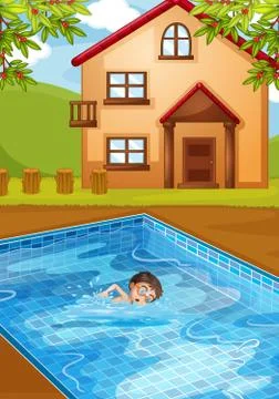 A kid swimming at the pool 스톡 일러스트