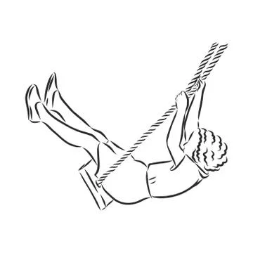 Kid on a swing vector sketch illustration. swing sign Stock Illustration