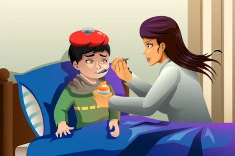 Kid Taking Medicine Illustrazione stock