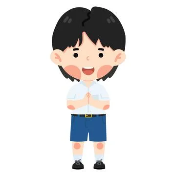 Kid thai student greeting sawasdee Stock Illustration
