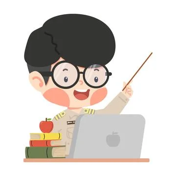 Kid Thai Teacher Teaching with Computers Ilustração Stock