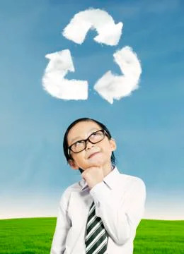 Kid thinking about recycling Stock Illustration