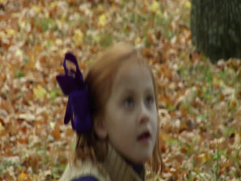 Kid throws the leaves slowly and watches it eagerly Stock Footage 22864801
