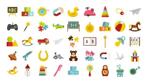 Kid toys icon set, flat style Stock Illustration
