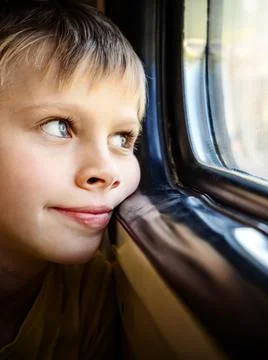 Kid in the Train closeup Stock Photos
