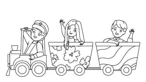 Kid Train Riding Children In Amusement Park Vector Stock Illustration
