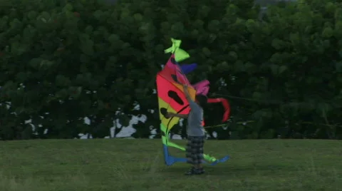 Kid Trying to Get a Kite Up - Puerto Rico - 02 Stock Footage 622340
