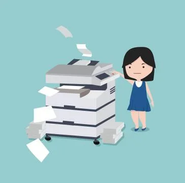 Kid using copy print Office multifunction machine vector Stock Illustration