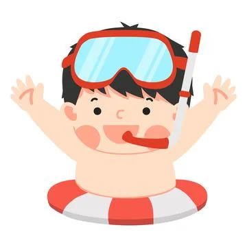 Kid using swim ring for swimming Stock Illustration