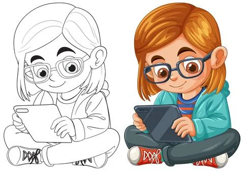 Kid Using Tablet Illustration 스톡 일러스트