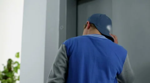 Kid waits an elevator nervously 스톡 동영상 34649327