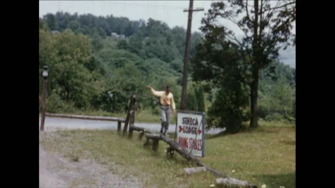 Kid Walking On Tree Log Stock Footage 135188774