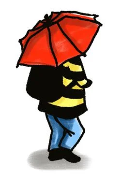 Kid walking with umbrella back view isolated on white Stock Illustration