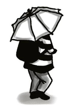 Kid walking with umbrella back view isolated on white Stock Illustration