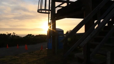 Kid walks up stairs, sun setting Stock Footage 114215152