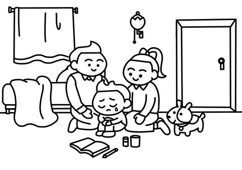 Kid was depression coloring pages style. Illustrazione stock