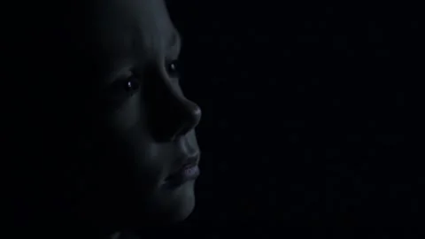 Kid watching TV in the dark Stock Footage 172391783