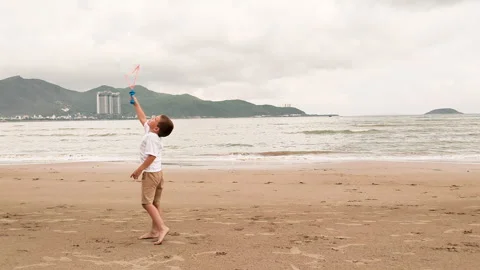 Kid waving by bubble stick. Stock Footage 273282105