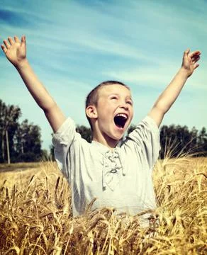 Kid in the Wheat Field Stock Photos