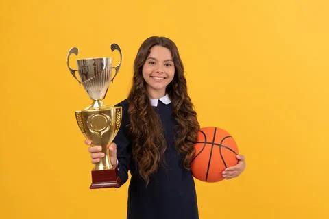 Kid won the prize. back to school. Trophy and prestige. winning the game Stock Photos