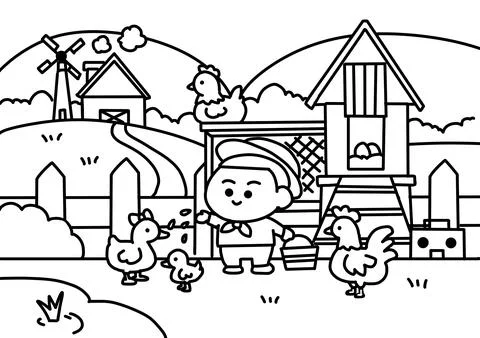 Kid working in the Duck farm. Stock Illustration